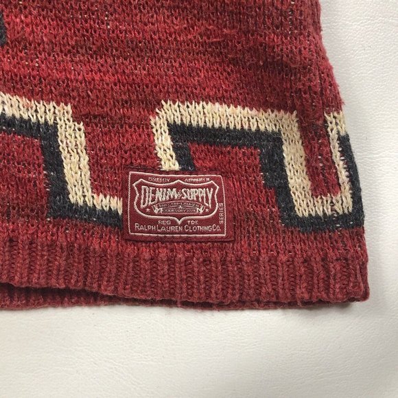 Denim & Supply Ralph Lauren Hooded Cotton Southwestern Cross Red Sweater Large - Picture 3 of 8